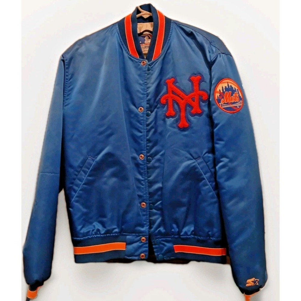 Vintage New York Mets Satin Bomber Jacket Mens Large Blue Starter Baseball MLB
